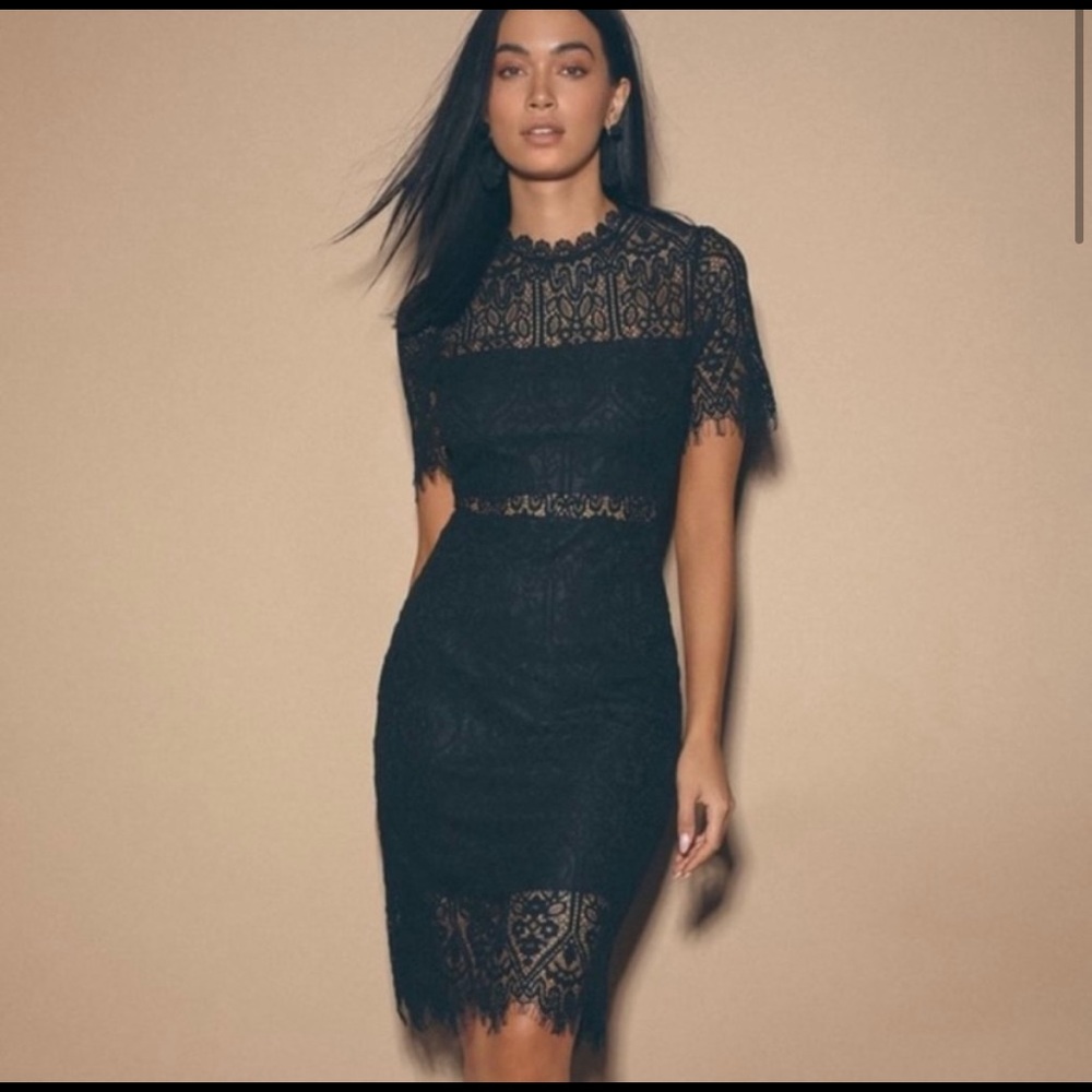 Lulus black lace midi dress